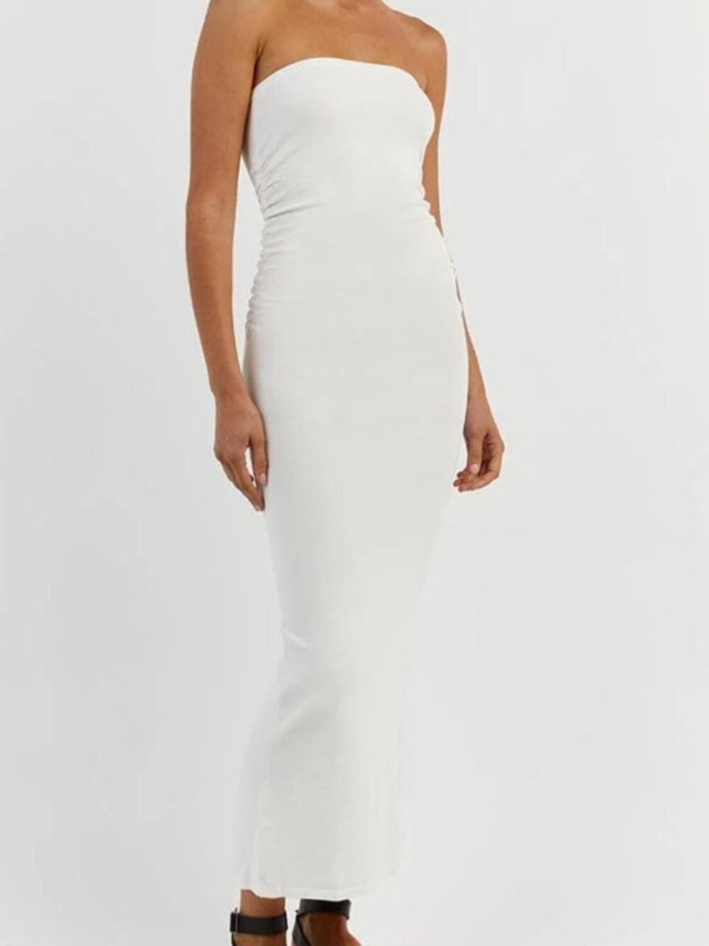 Dissh Carrie Off White Ruched Midi Dress, Size M